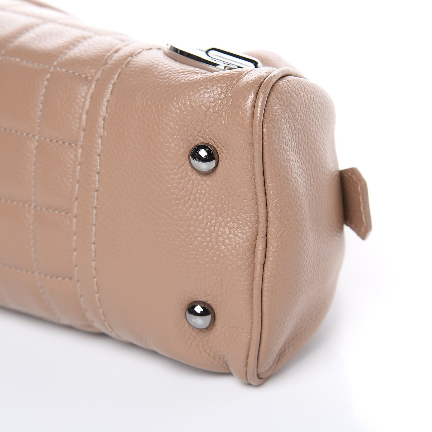 Caviar Square Stitched Bowler Tote Dark Beige