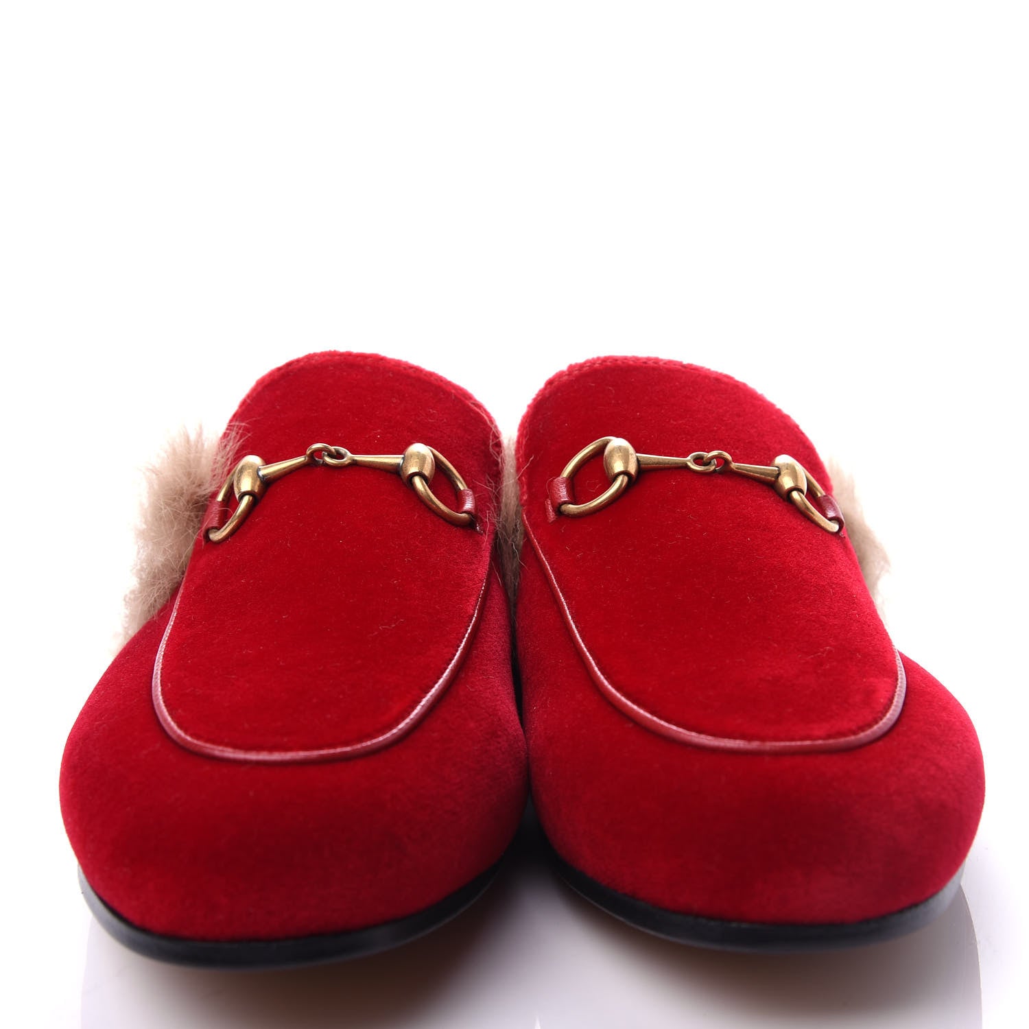 Gucci Velvet Fur Womens Princetown Slippers 37 Hibiscus Red 5 of 10