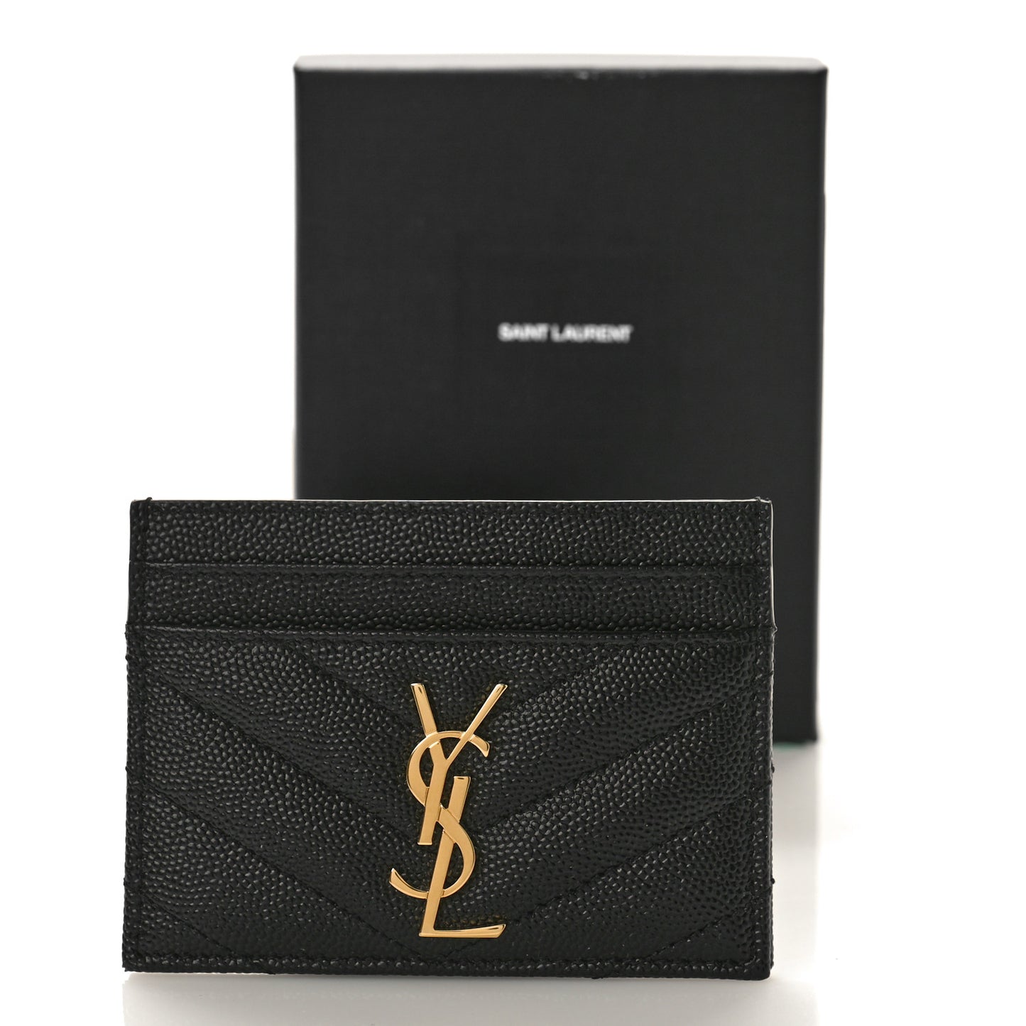 Grain De Poudre Matelasse Chevron Monogram Credit Card Case Black