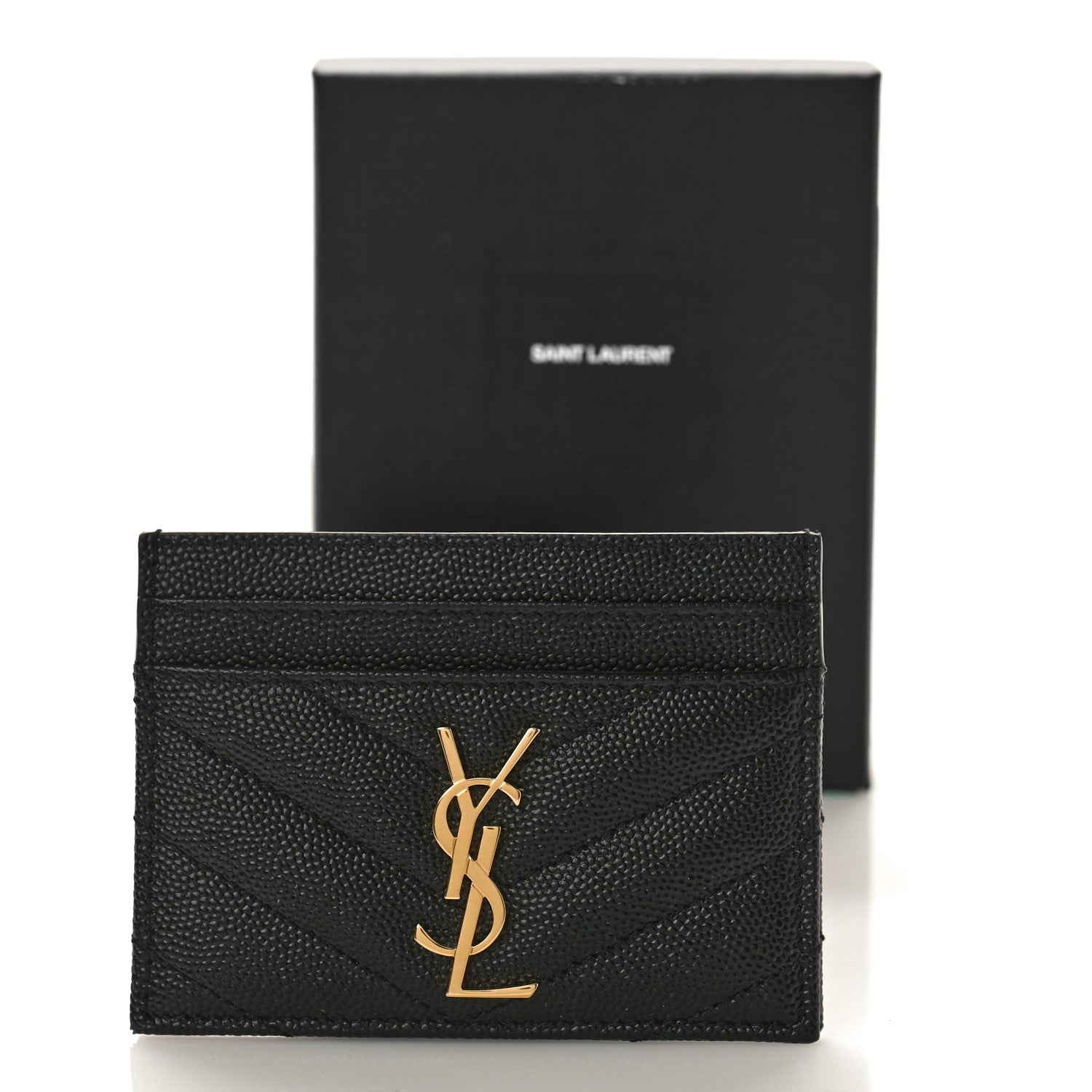 Saint Laurent Grain De Poudre Matelasse Chevron Monogram Credit Card Case Black 9 of 9