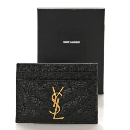 Saint Laurent Grain De Poudre Matelasse Chevron Monogram Credit Card Case Black 9 of 9