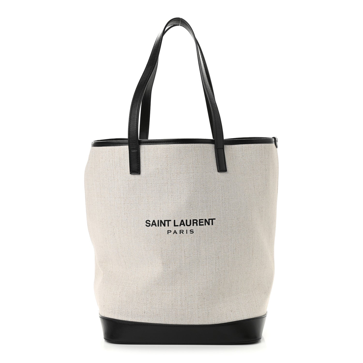 Saint Laurent Canvas Calfskin Teddy Drawstring Shopping Tote White Black 4 of 11