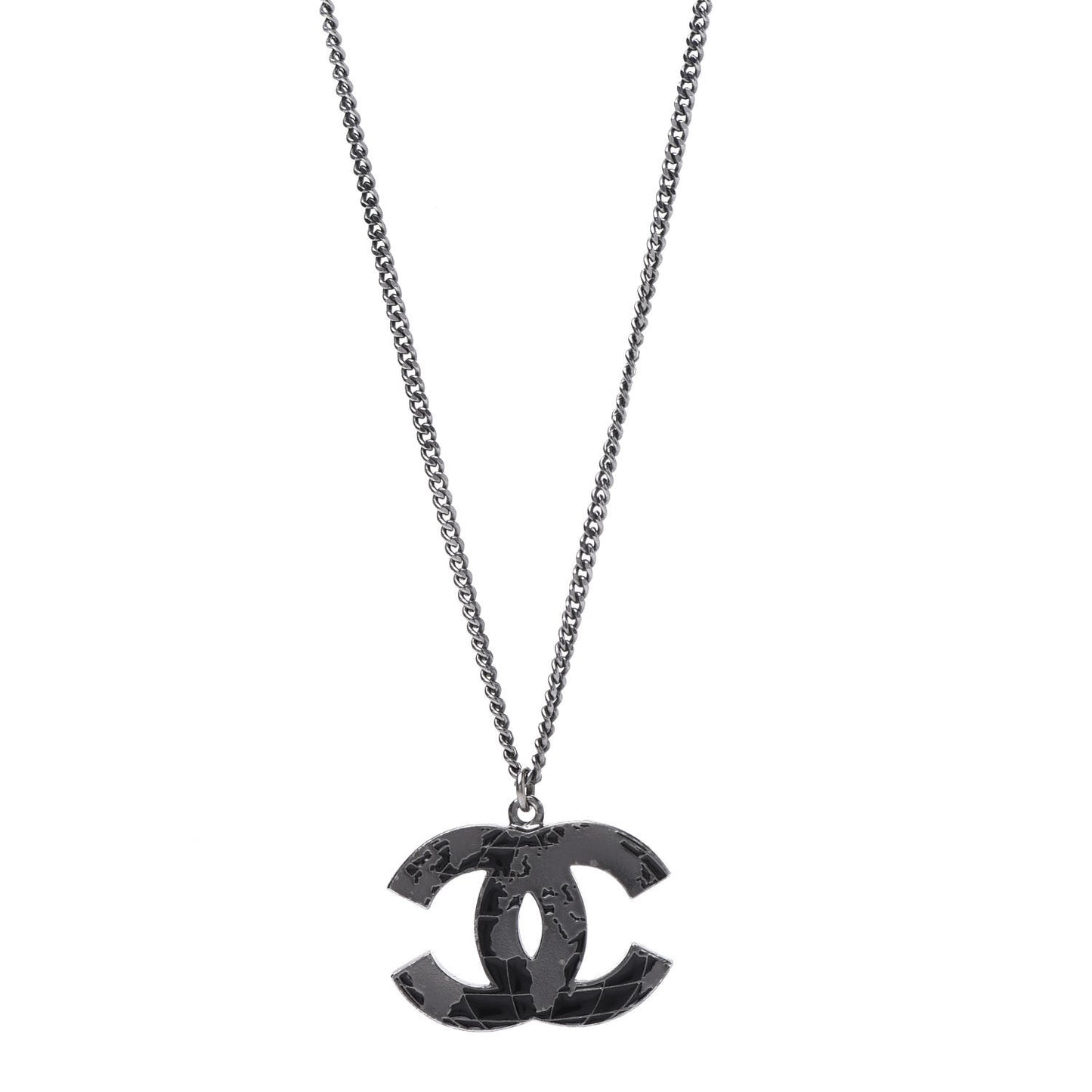 Ruthenium Globe CC Pendant Necklace Dark Silver
