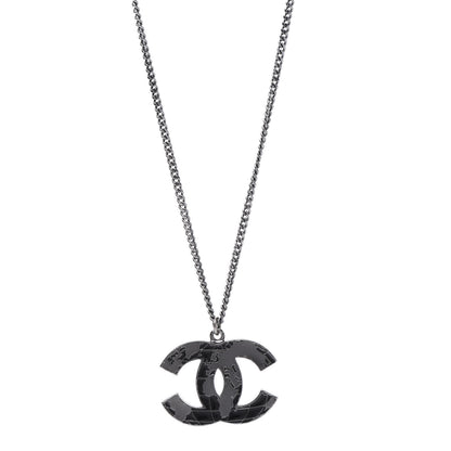 Chanel Ruthenium Globe CC Pendant Necklace Dark Silver 1 of 6