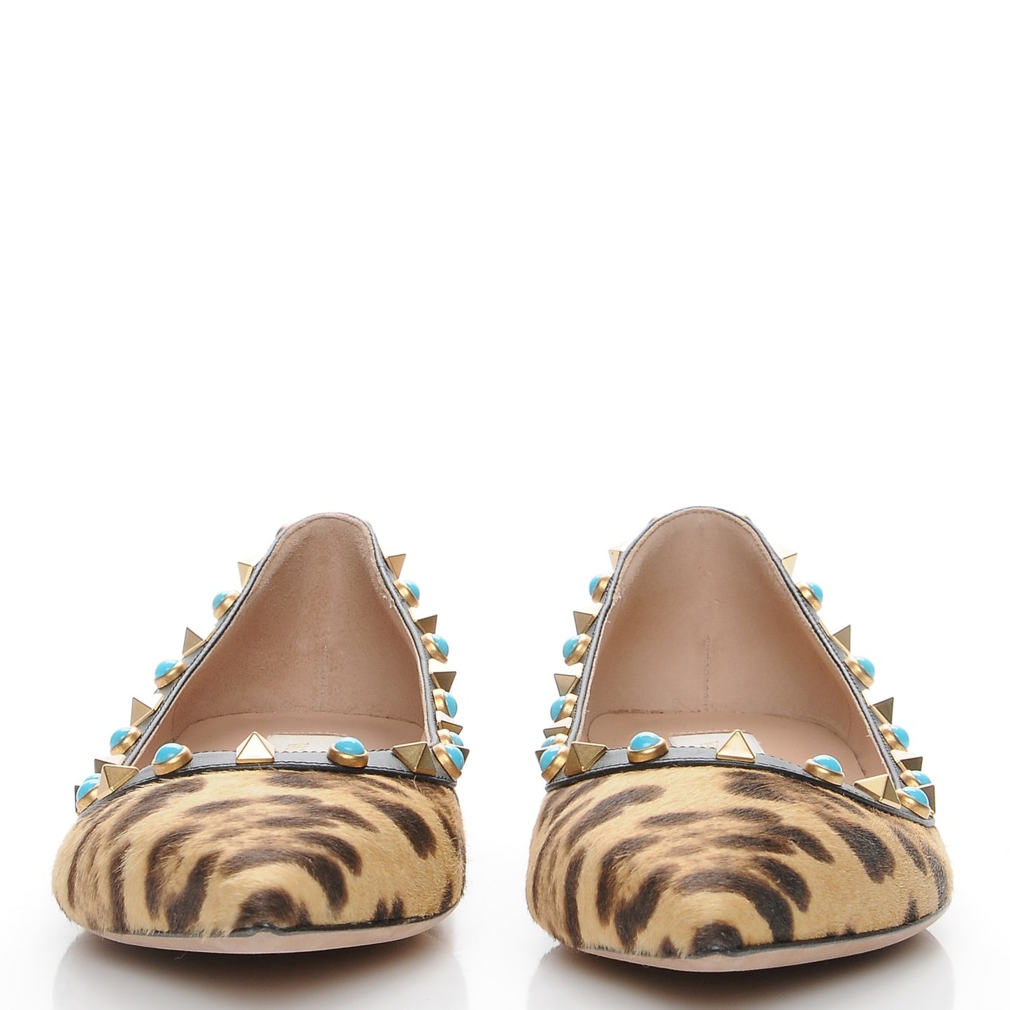 Calf Hair Leopard Print Rockstud Rolling Ballerina Flats 38 Champagne Testa di Moro