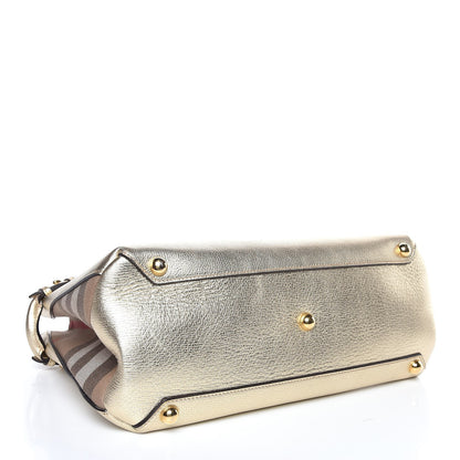 Burberry Metallic Grainy Calfskin House Check Medium Banner Tote Gold 5 of 9