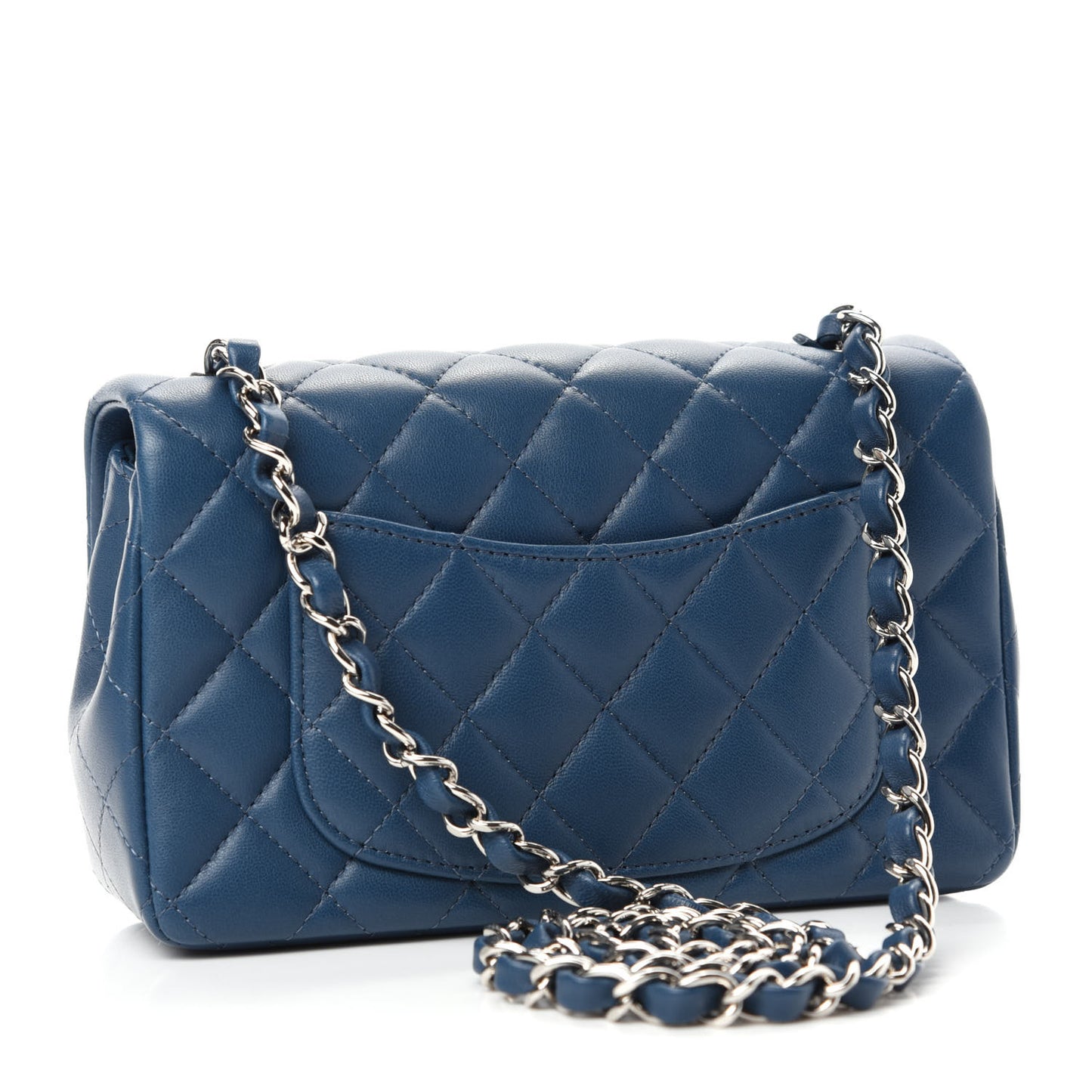 Lambskin Quilted Mini Rectangular Flap Dark Blue
