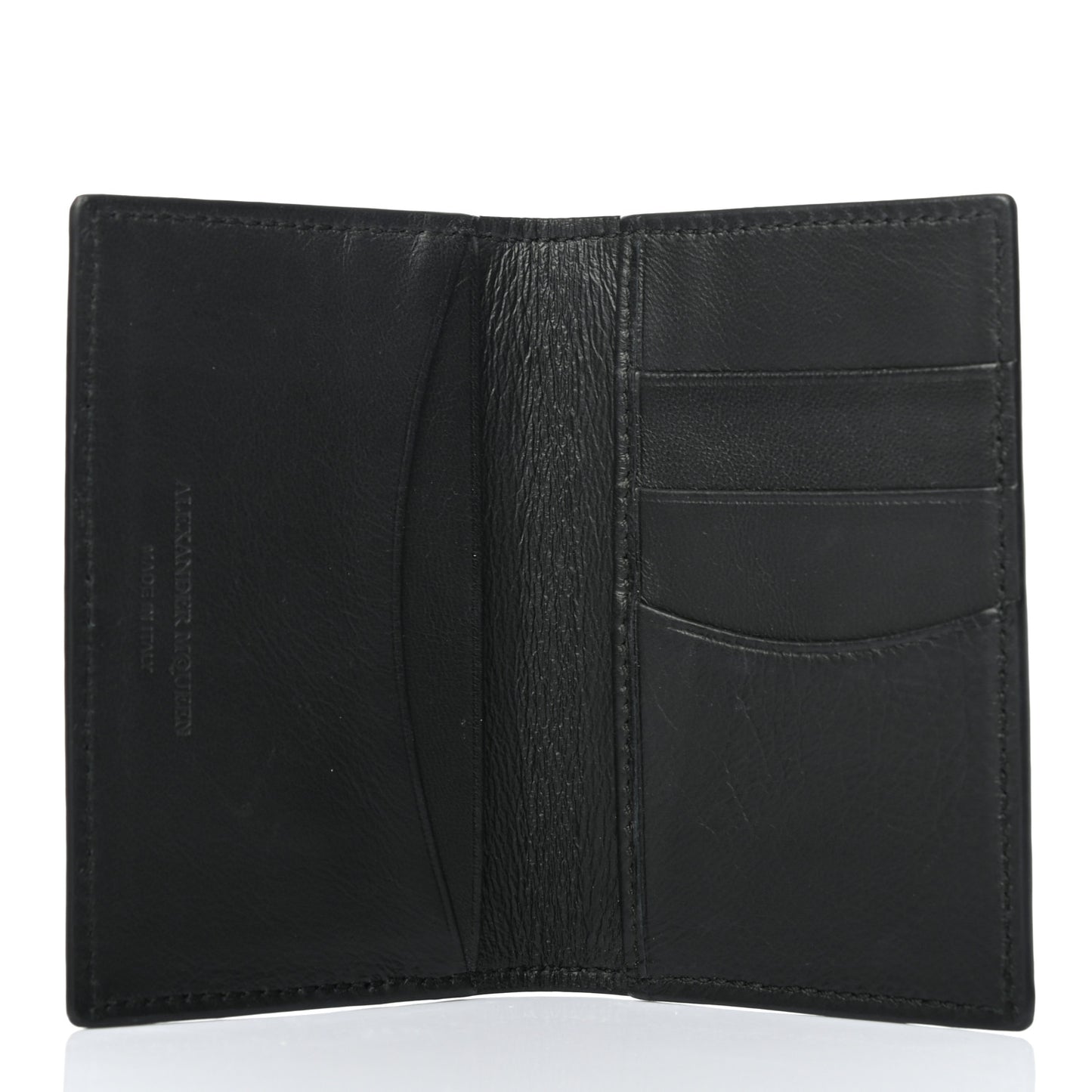 Grained Calfskin Skull Card Holder Black