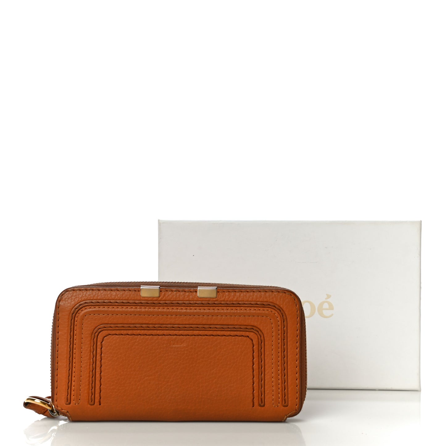 Grained Calfskin Marcie Long Zip Around Wallet Tan