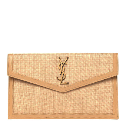 Saint Laurent Micro Raffia Uptown Pouch Natural Hay Blush 1 of 9