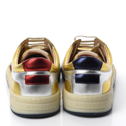 Gucci Metallic Nappa Web Mens Low Top Sneakers 9.5 Argento Oro Vecchio 5 of 11