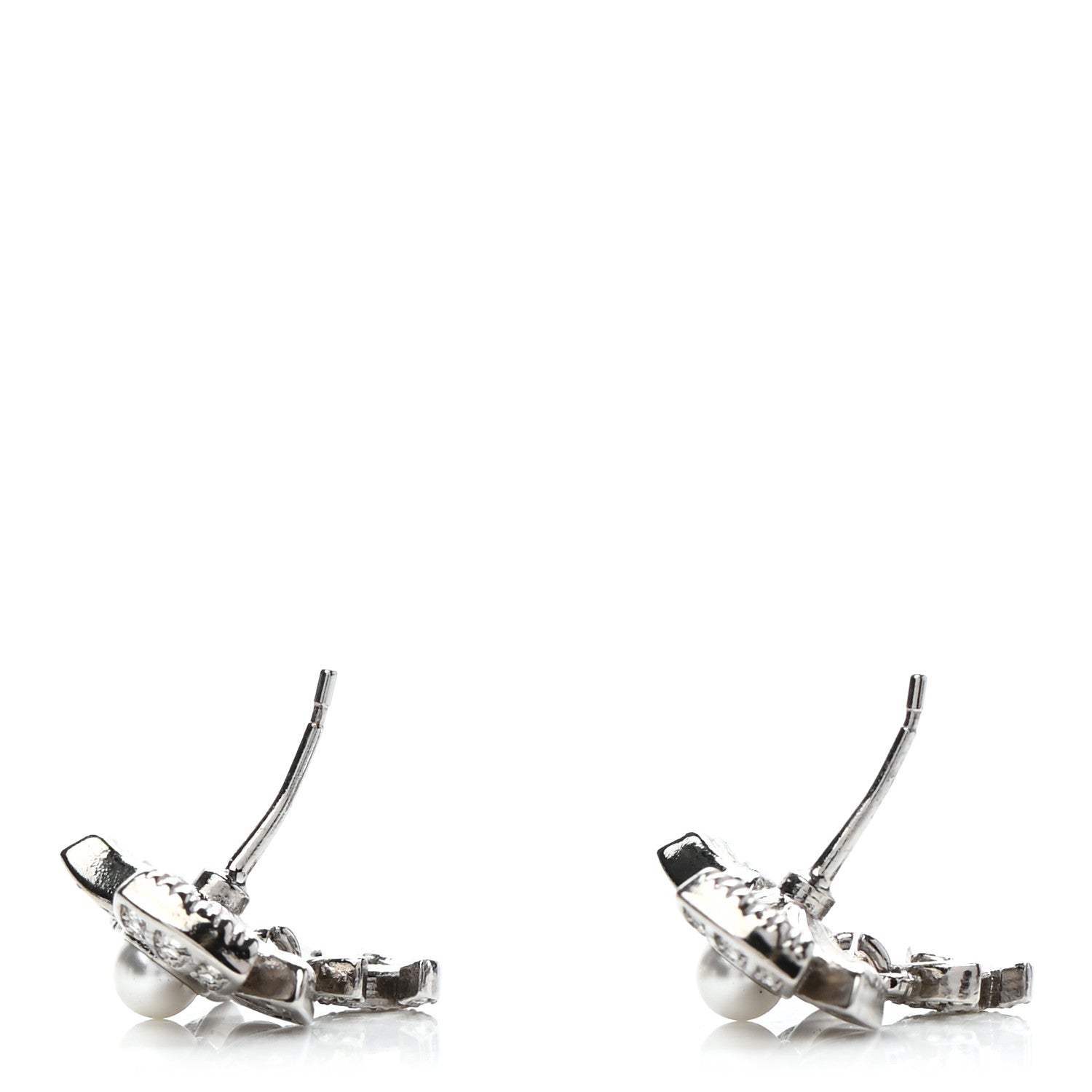 Chanel Crystal CC Bow Drop Earrings Silver 4 of 5