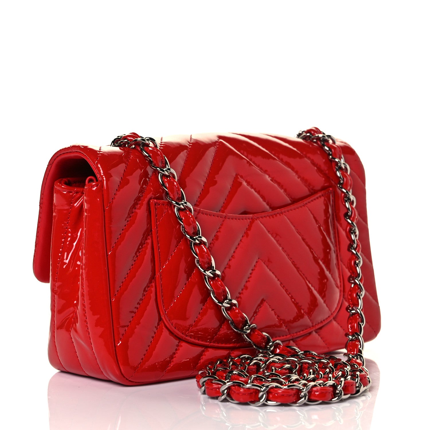 Chanel Patent Calfskin Chevron Quilted Mini Rectangular Flap Red 3 of 11