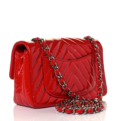 Chanel Patent Calfskin Chevron Quilted Mini Rectangular Flap Red 3 of 11