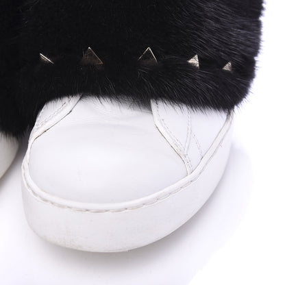 Valentino Garavani Calfskin Mink Fur Sneakers 36 White Black 9 of 9