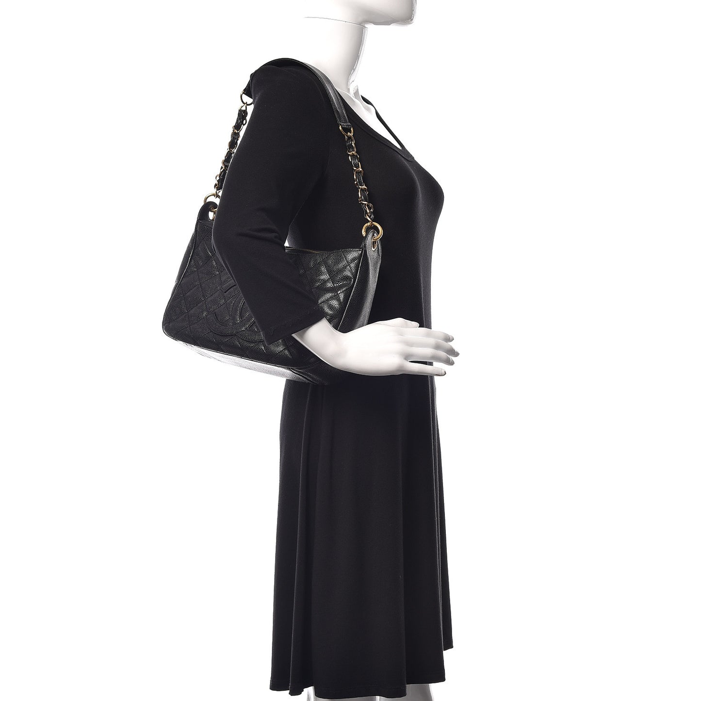 Caviar Quilted Twist Your Buttons Hobo Black