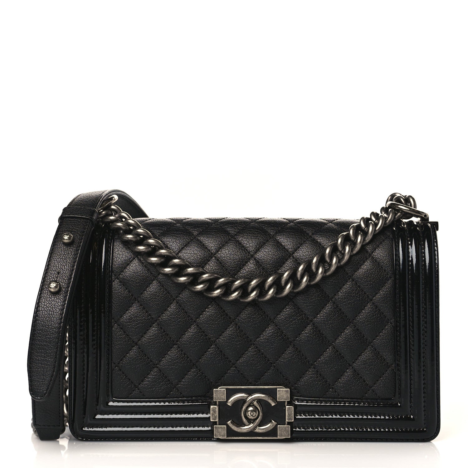 Chanel Goatskin Quilted Patent Medium Duo Boy Flap Black 1 of 9