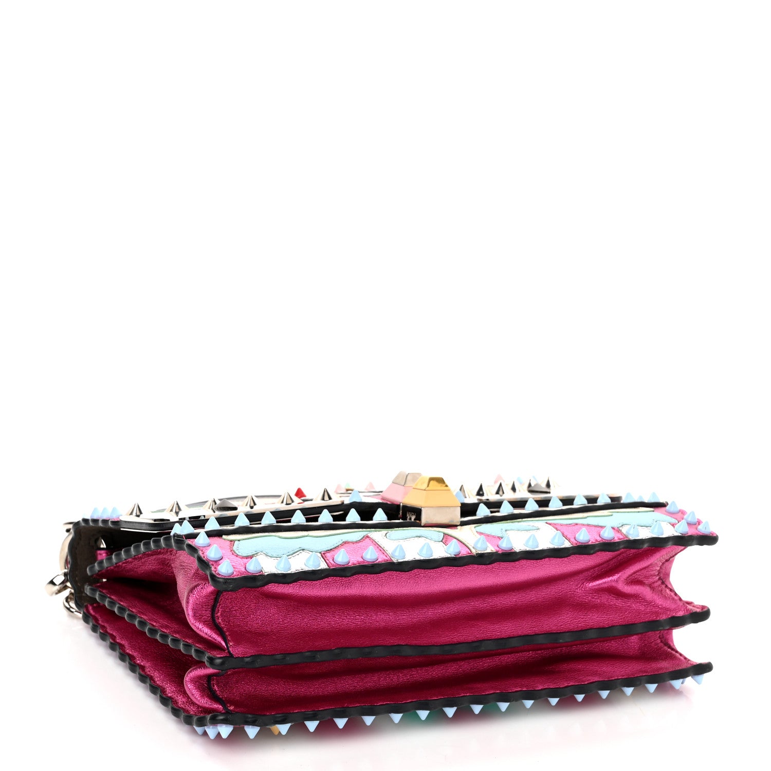 Fendi Metallic Calfskin Wonder Monster Kan I Shoulder Bag Pink Silver 3 of 9