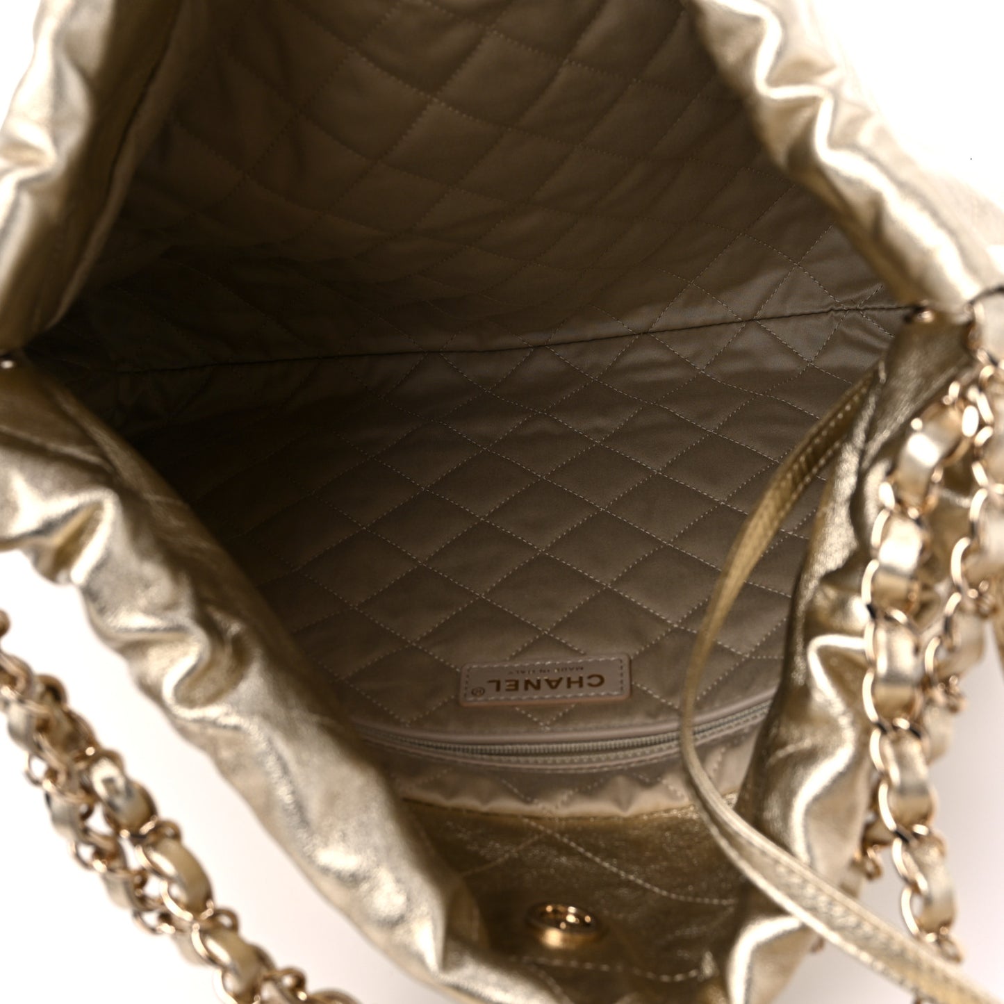 Metallic Calfskin Quilted Chanel 22 Golden