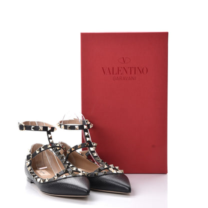 Valentino Garavani Pebbled Calfskin Rockstud Cage Ballerina Flats 37.5 Black 8 of 8