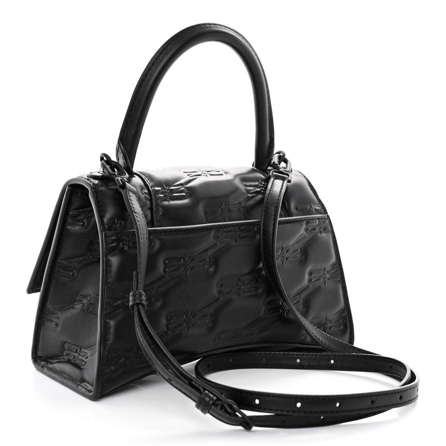 Balenciaga Nappa BB Monogram Embossed Small Hourglass Top Handle Bag Black 3 of 9