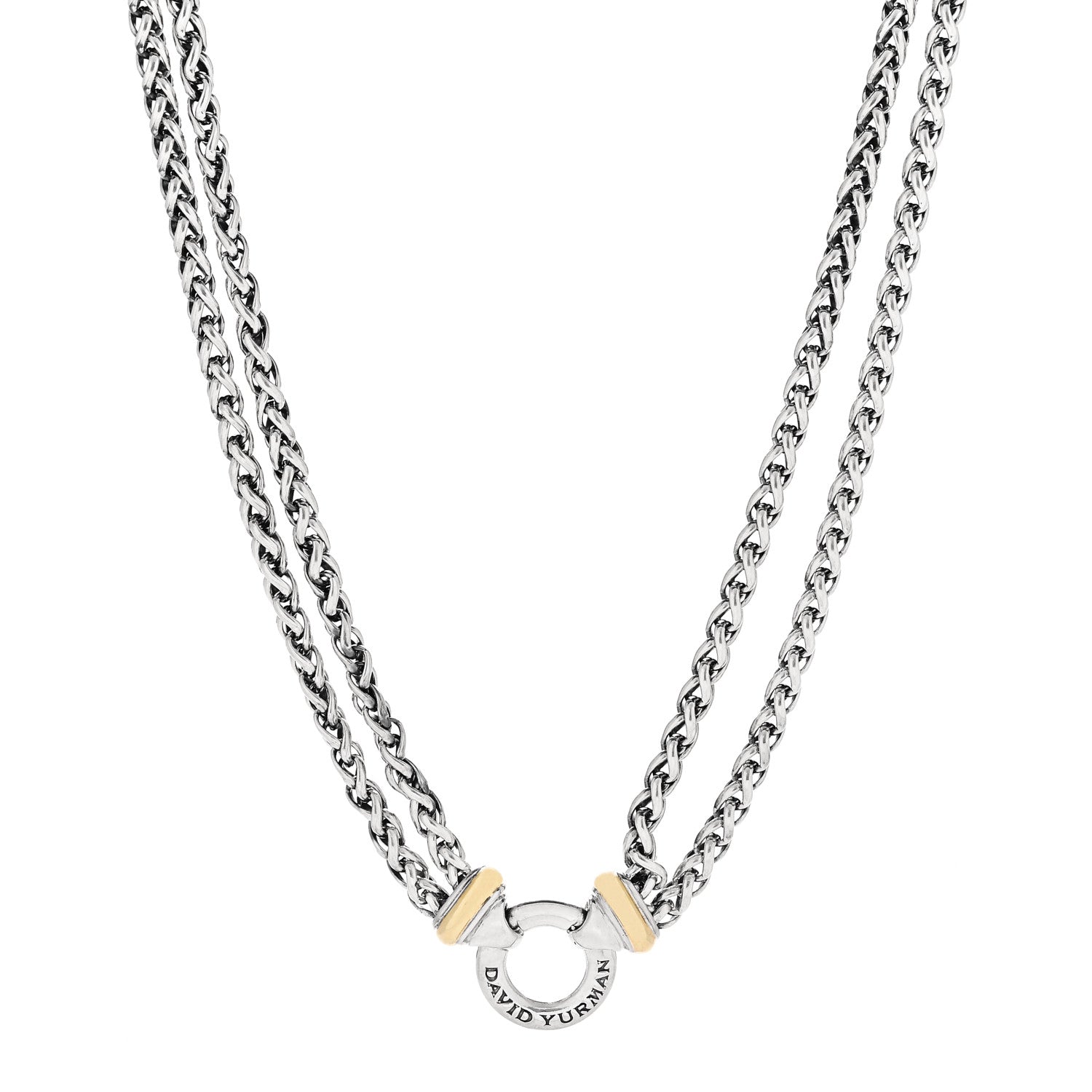 David Yurman Sterling Silver 18K Yellow Gold 8mm Double Wheat Chain Necklace 1 of 6