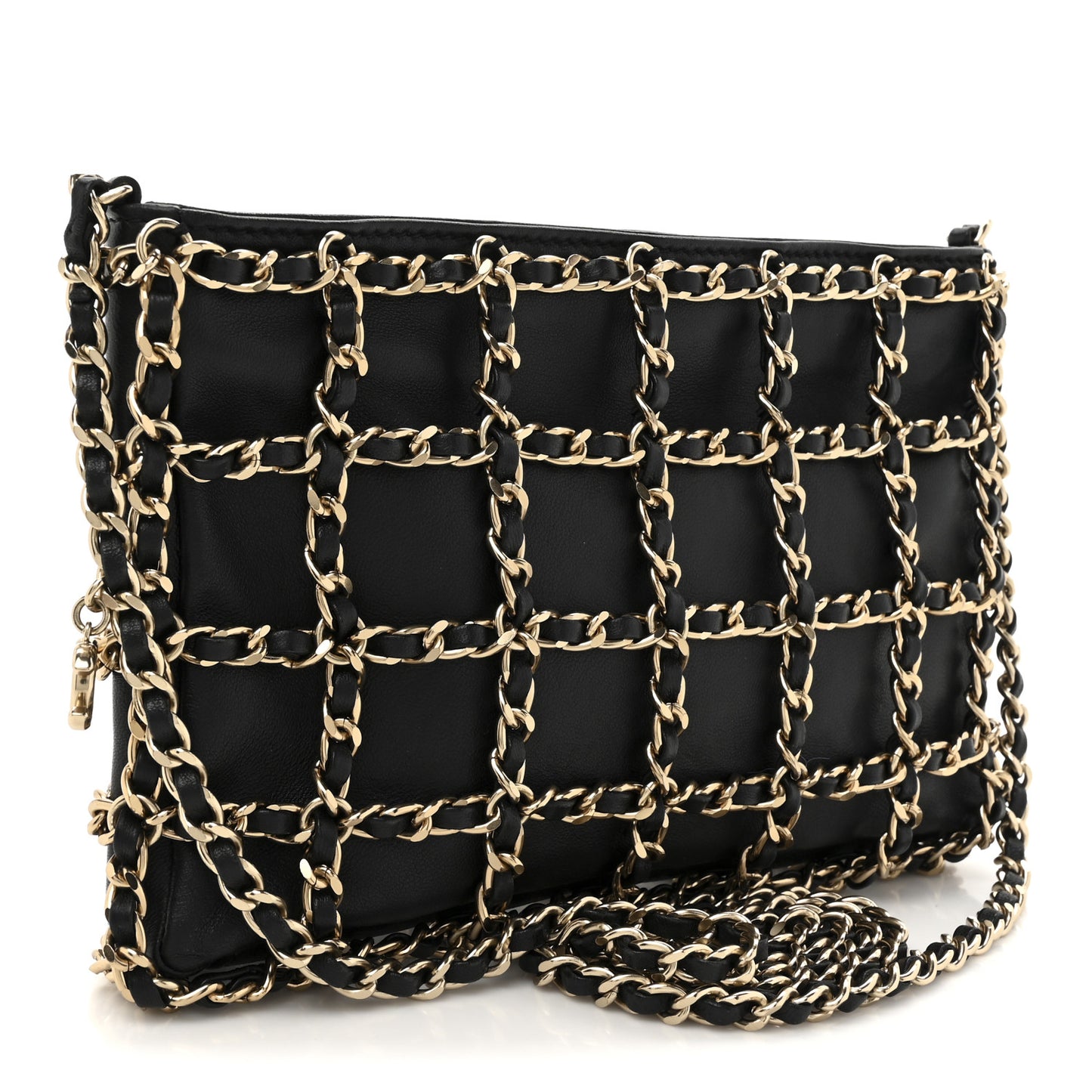 Lambskin Chain Frame Shoulder Bag Black