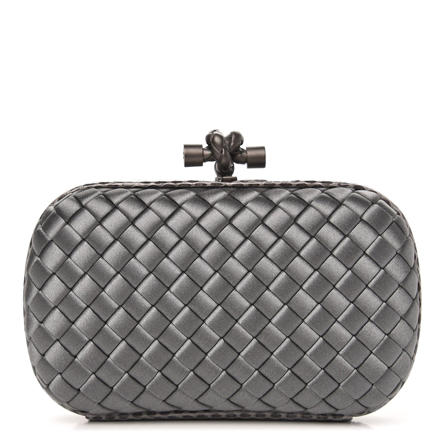 Satin Intreccio Impero Ayers Knot Clutch Light Grey