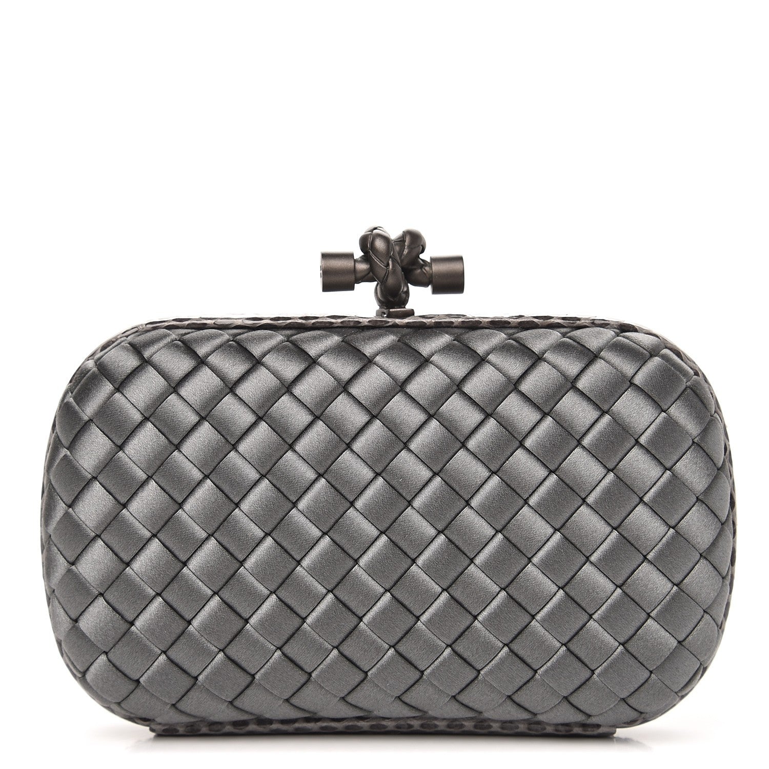 Bottega Veneta Satin Intreccio Impero Ayers Knot Clutch Light Grey 1 of 6
