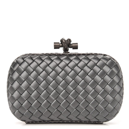 Bottega Veneta Satin Intreccio Impero Ayers Knot Clutch Light Grey 1 of 6