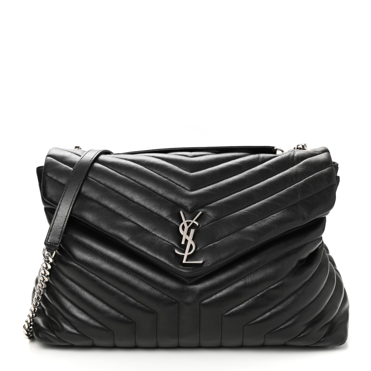 Calfskin Y Quilted Monogram Large Loulou Chain Satchel Black