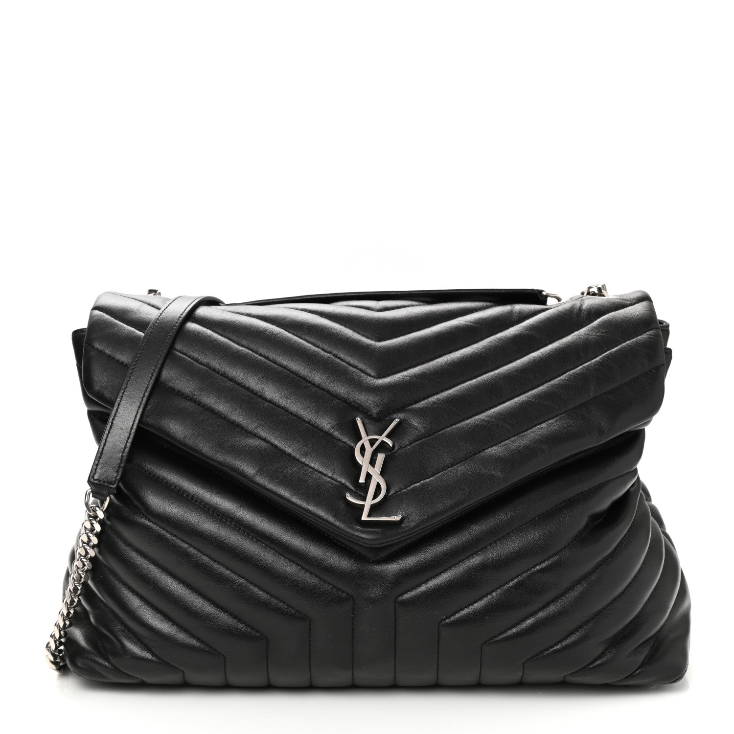 Saint Laurent Calfskin Y Quilted Monogram Large Loulou Chain Satchel Black 1 of 13