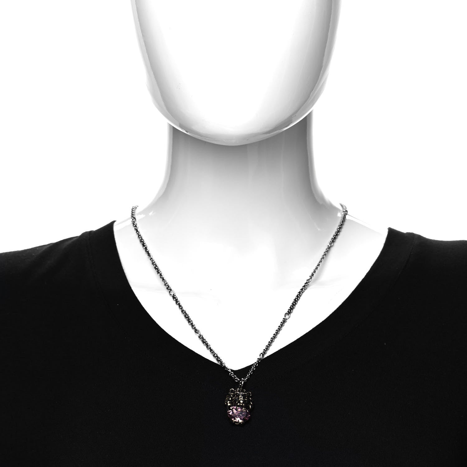 Gucci Metal Swarovski Crystal Lion Head Necklace Silver Purple 2 of 5