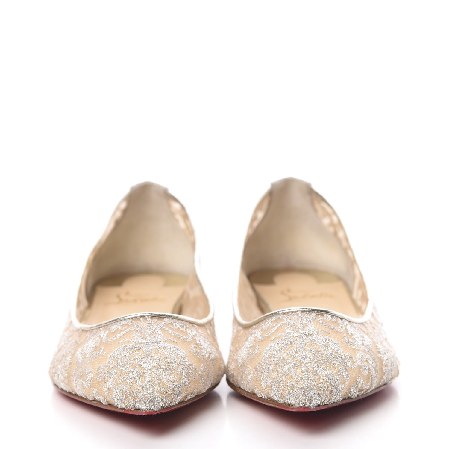 Christian Louboutin Kid Rete Lace Follies Ballerina Flat 39 Silver 2 of 9