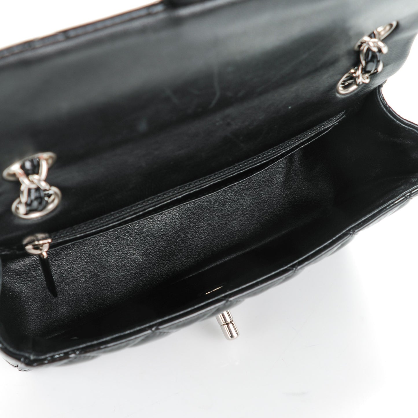 Patent Calfskin Quilted Mini Rectangular Flap Black