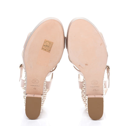 Chanel Patent Calfskin Pearl CC Wedge Sandals 41 Light Pink 6 of 11