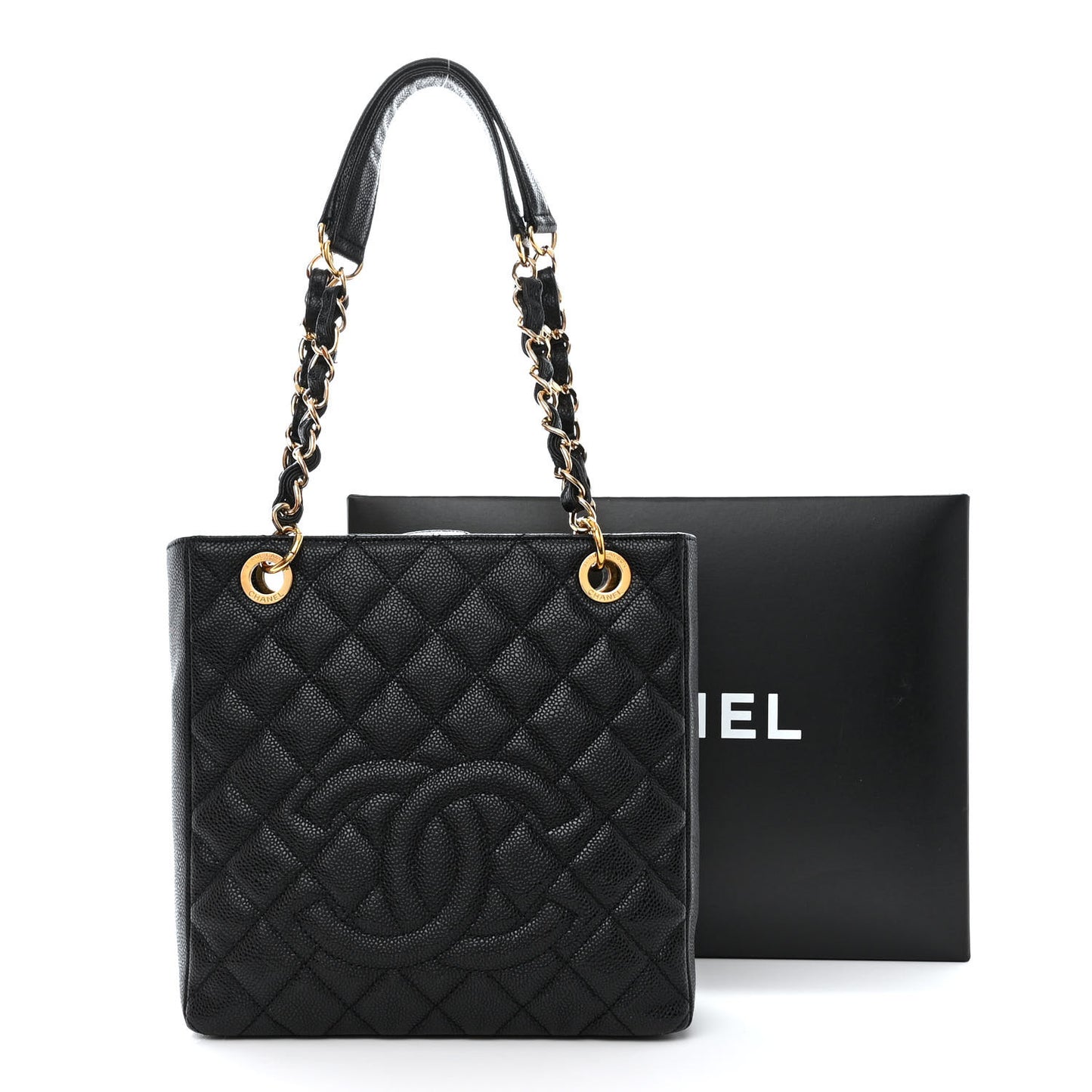 Caviar Quilted Petit Shopping Tote PST Black