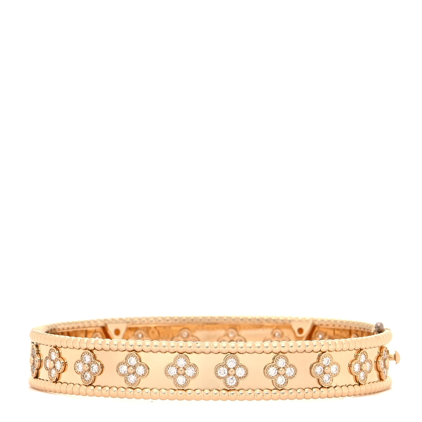 18K Yellow Gold Diamond Perlee Clovers Bangle Bracelet L