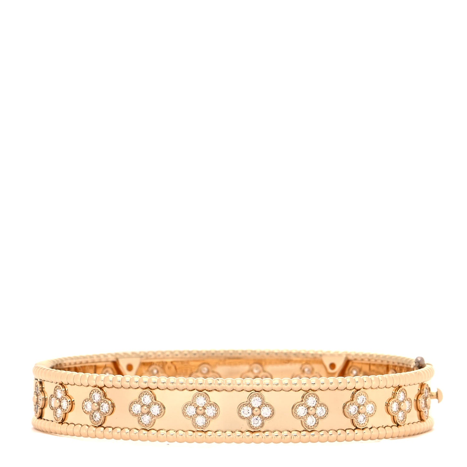 Van Cleef & Arpels 18K Yellow Gold Diamond Perlee Clovers Bangle Bracelet L 1 of 6