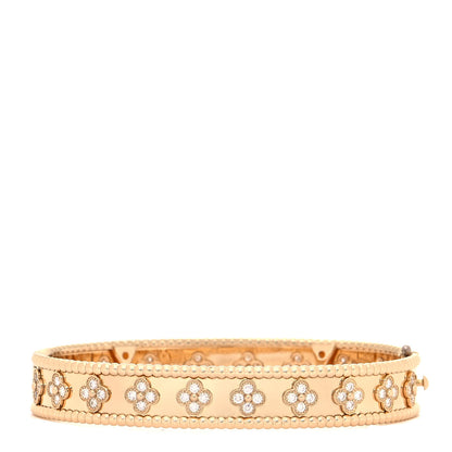 Van Cleef & Arpels 18K Yellow Gold Diamond Perlee Clovers Bangle Bracelet L 1 of 6
