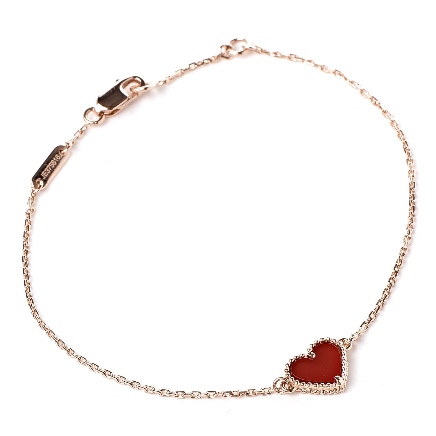 Van Cleef & Arpels 18K Rose Gold Carnelian Sweet Alhambra Heart Bracelet 1 of 7