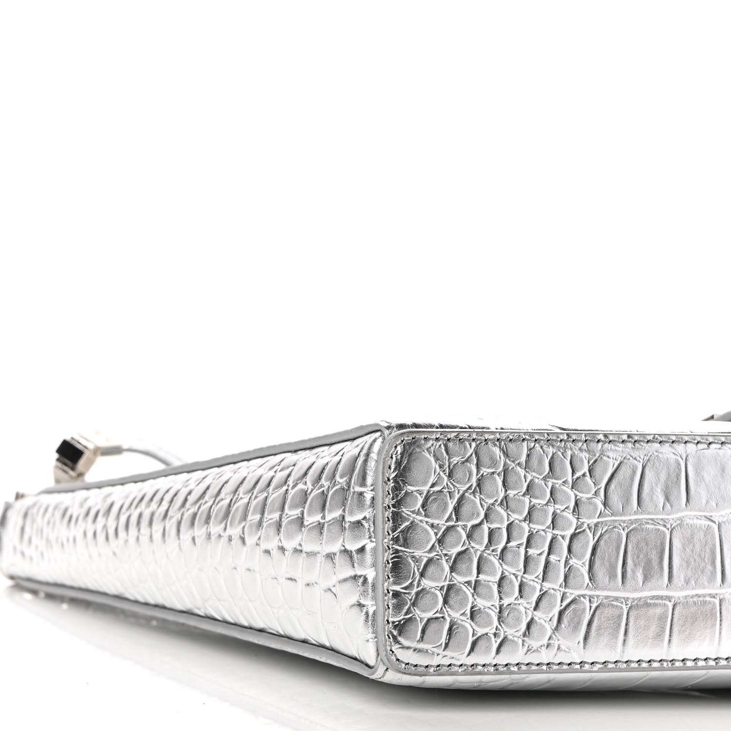 Givenchy Metallic Calfskin Croc Embossed Small Cut Out Shoulder Bag Silver 8 of 8
