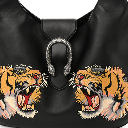 Gucci Calfskin Web Tiger Embroidered Large Dionysus Hobo Black 8 of 10