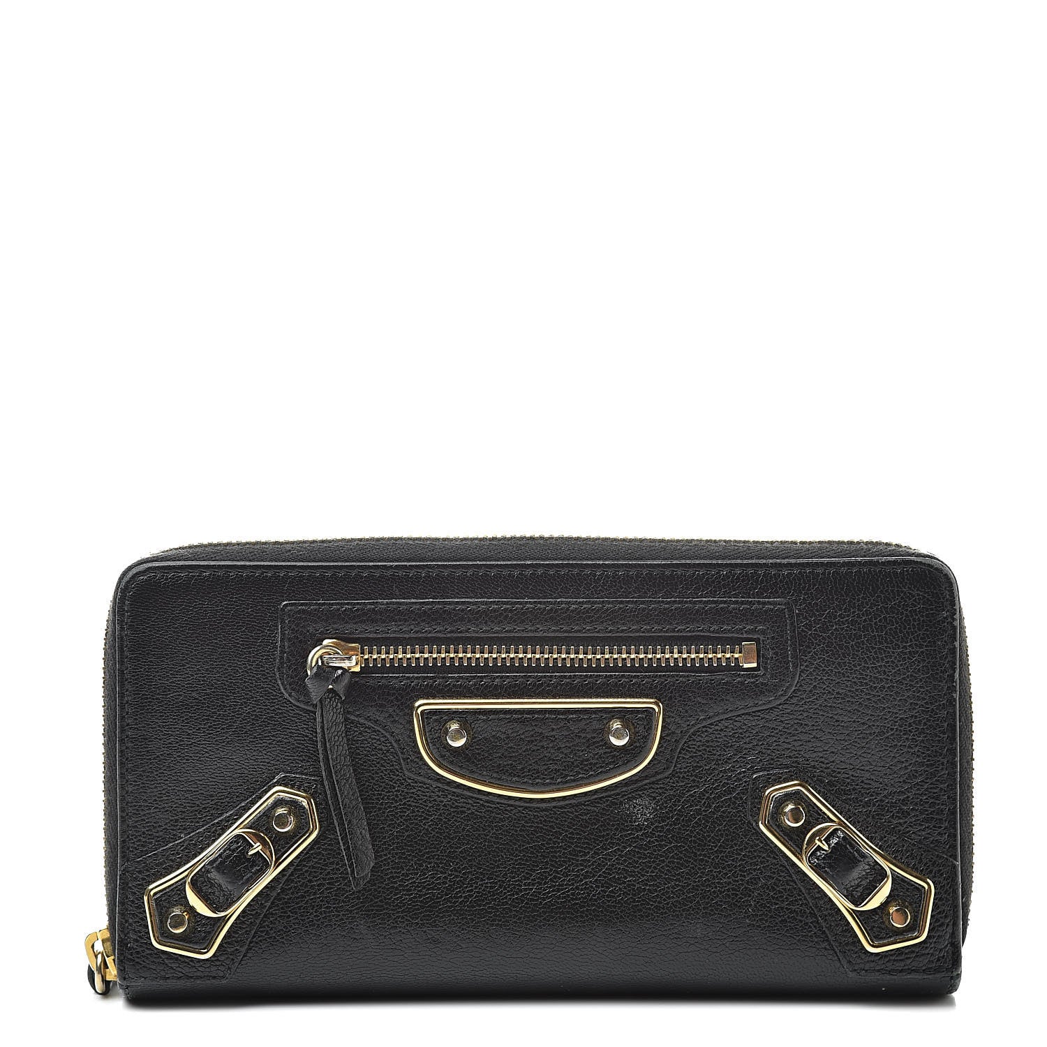 Balenciaga Chevre Gold Metallic Edge Hardware Zip Around Wallet Black 1 of 18