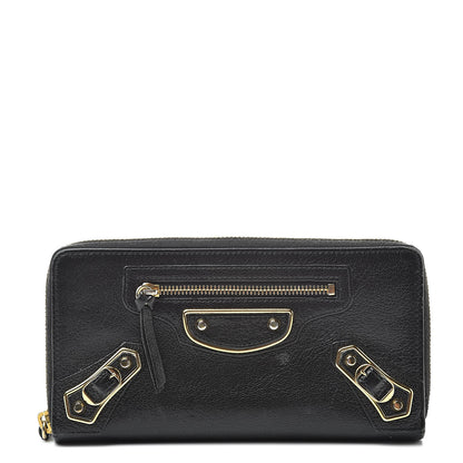 Balenciaga Chevre Gold Metallic Edge Hardware Zip Around Wallet Black 1 of 18