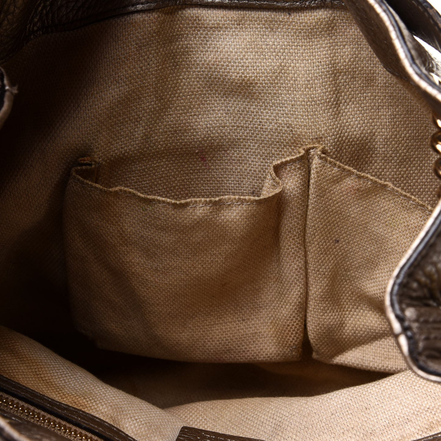 Metallic Pebbled Calfskin Medium Soho Chain Shoulder Bag Golden Beige