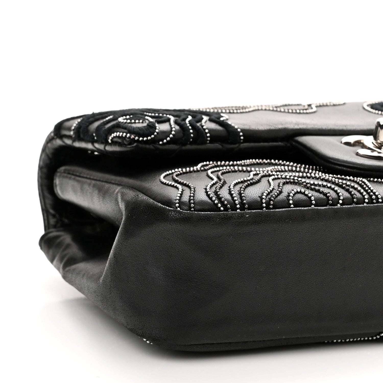 Chanel Lambskin Embroidered Camellia Follies Flap Black 8 of 10