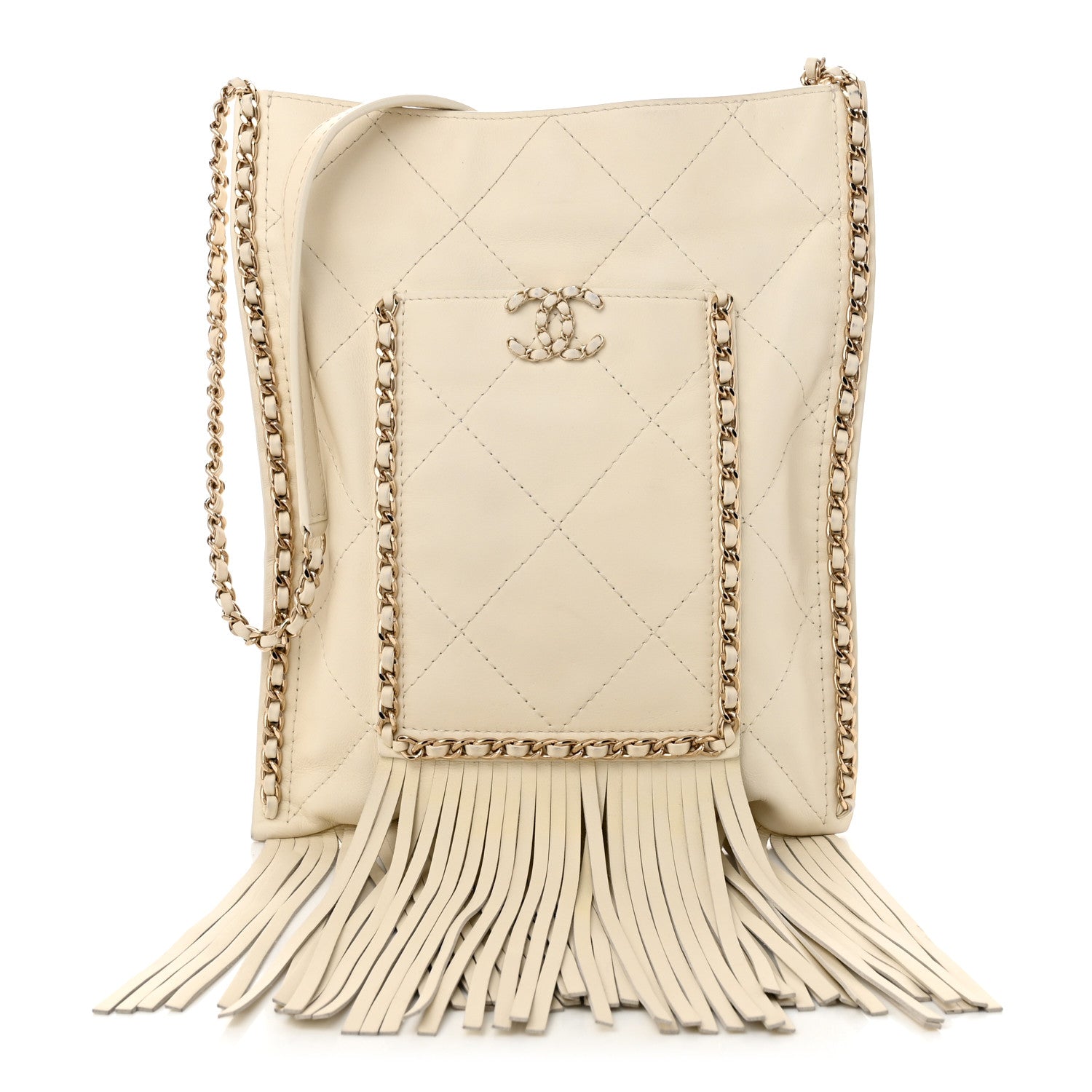Chanel Calfskin Quilted Fringe Small Shopping Bag White 1 of 11