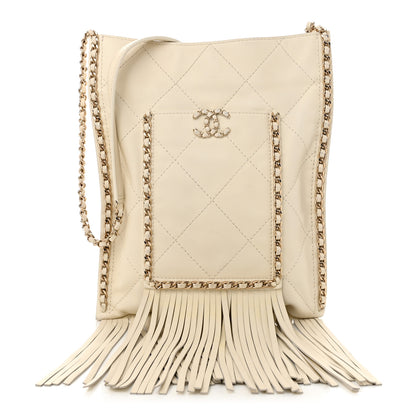 Chanel Calfskin Quilted Fringe Small Shopping Bag White 1 of 11