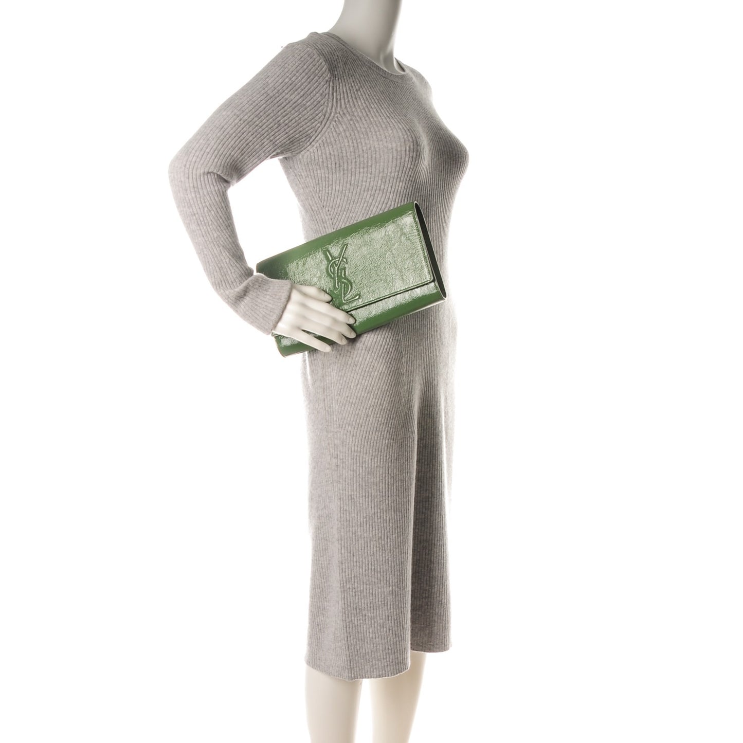 Textured Patent Large Belle De Jour Clutch Green